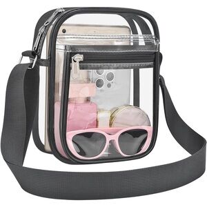 Clear Crossbody Bag with Dark gray Trim